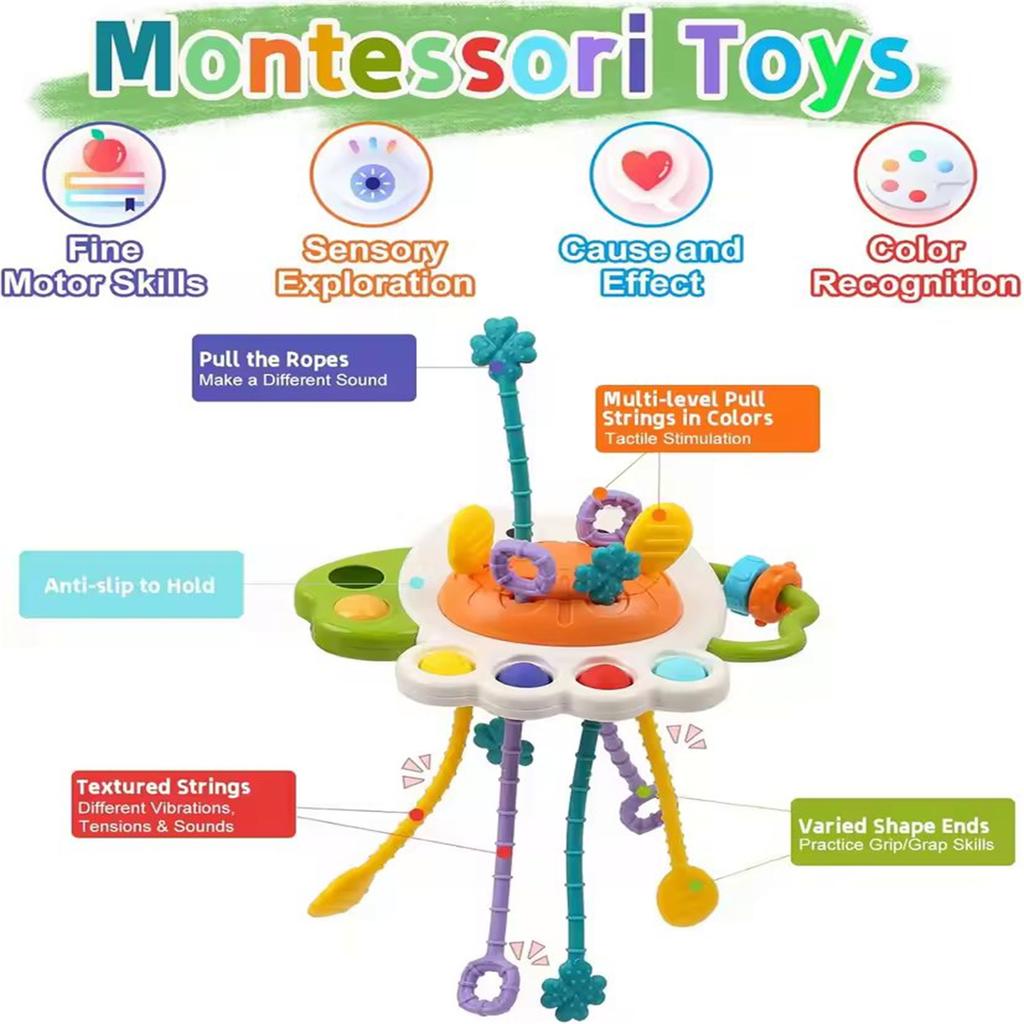 Activity Development Pull String Toys Silicone Teething Rattle Educational Learning Toy Baby Sensory Toys 6 12 Months
