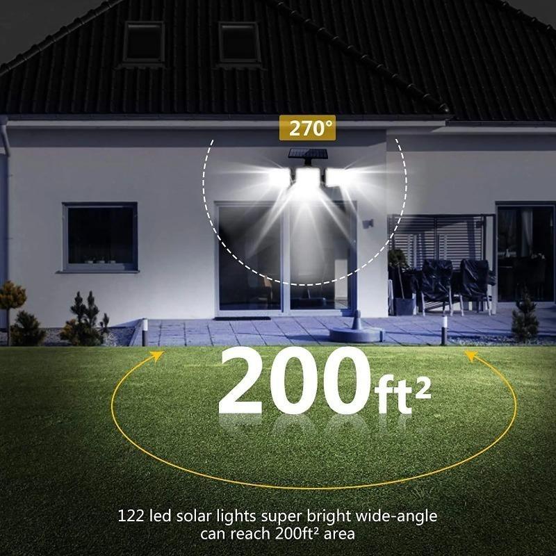 Solar Lamp Outdoor Flood Security Lamp With Remote Sunlight Wall Light Waterproof Spotlights Motion Sensor 3 Heads Street Lights