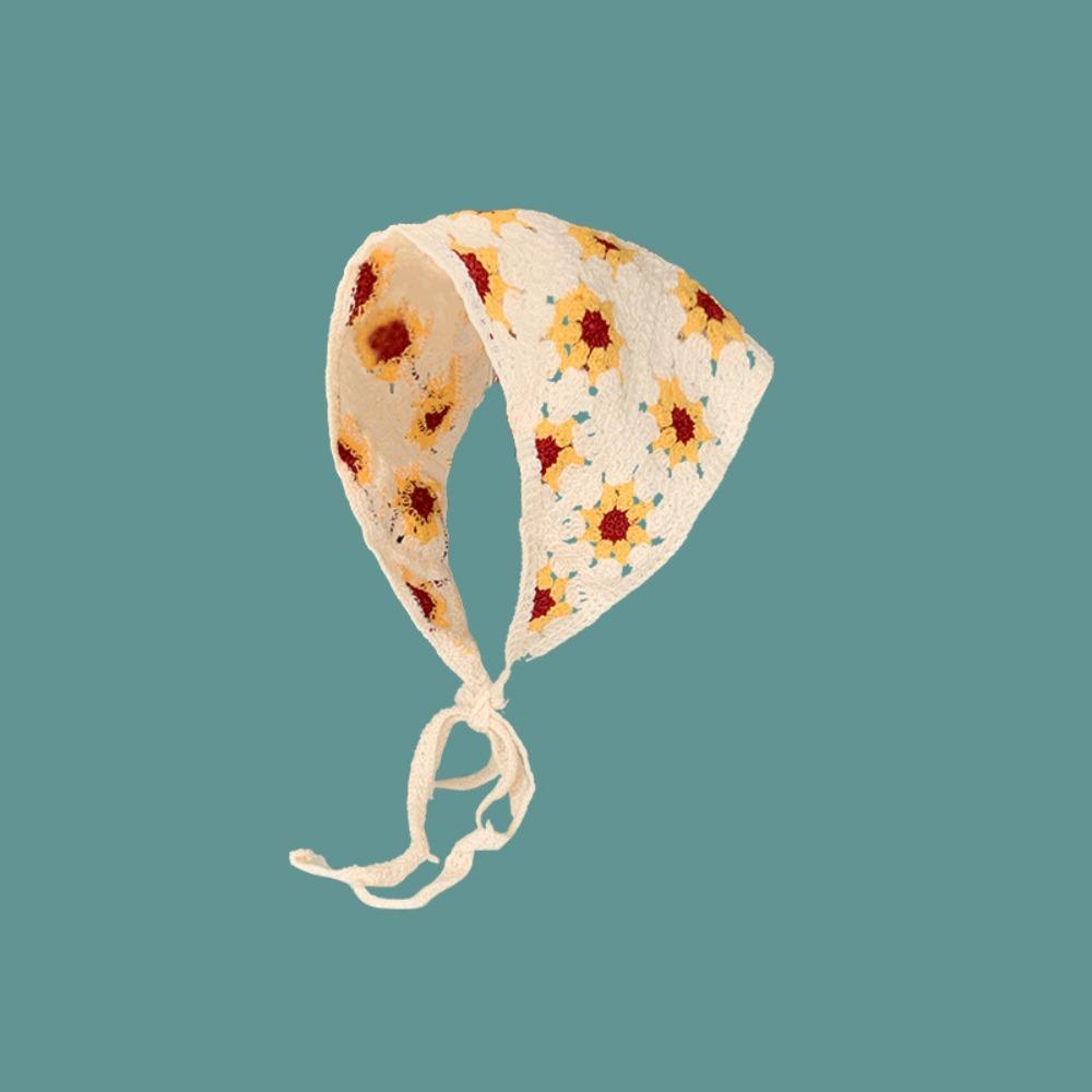 Вязаный Девочка Цветок Косынка Крючком Пляжный Отпуск Волосы Аксессуар Милая Треугольная Повязка на Голову