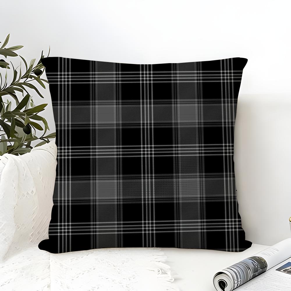 Classic Black White Gray Plaid Pillow Case Cotton Linen Fabric Square Zipper Pillowcase Home Decorative Living Room