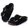 Fashion Shevalues New Fur Fluffy Slippers Women Winter Home Fuzzy Slippers Open Toe Cork Slides Female Indoor Double Buckle Flat Sandals