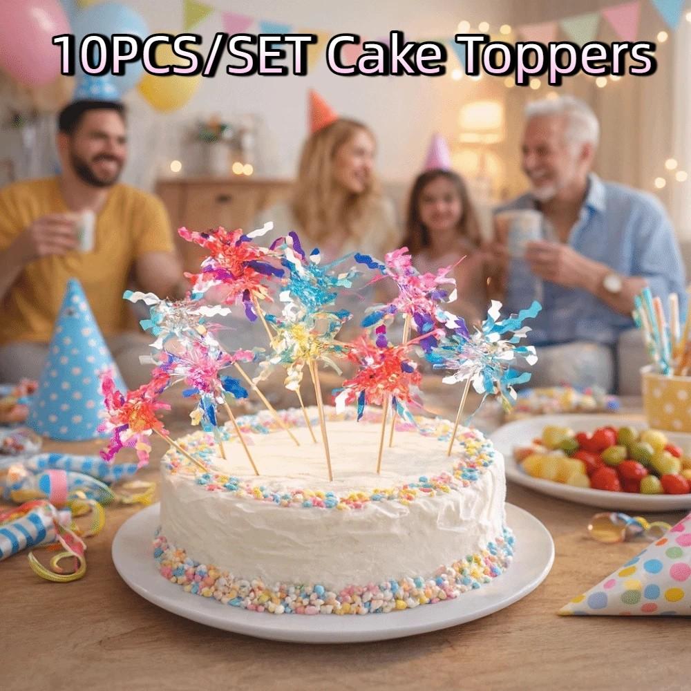 10 pieces Colorful Foil Firework Cupcake Toppers Fireworks Tassels Cake Decoration DIY Baking