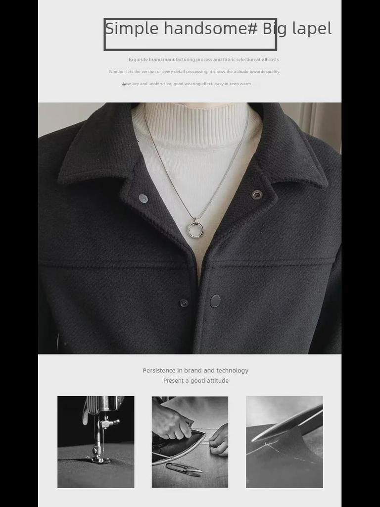 Men's Slim Woolen Lapel Jacket - Trendy Autumn Coat