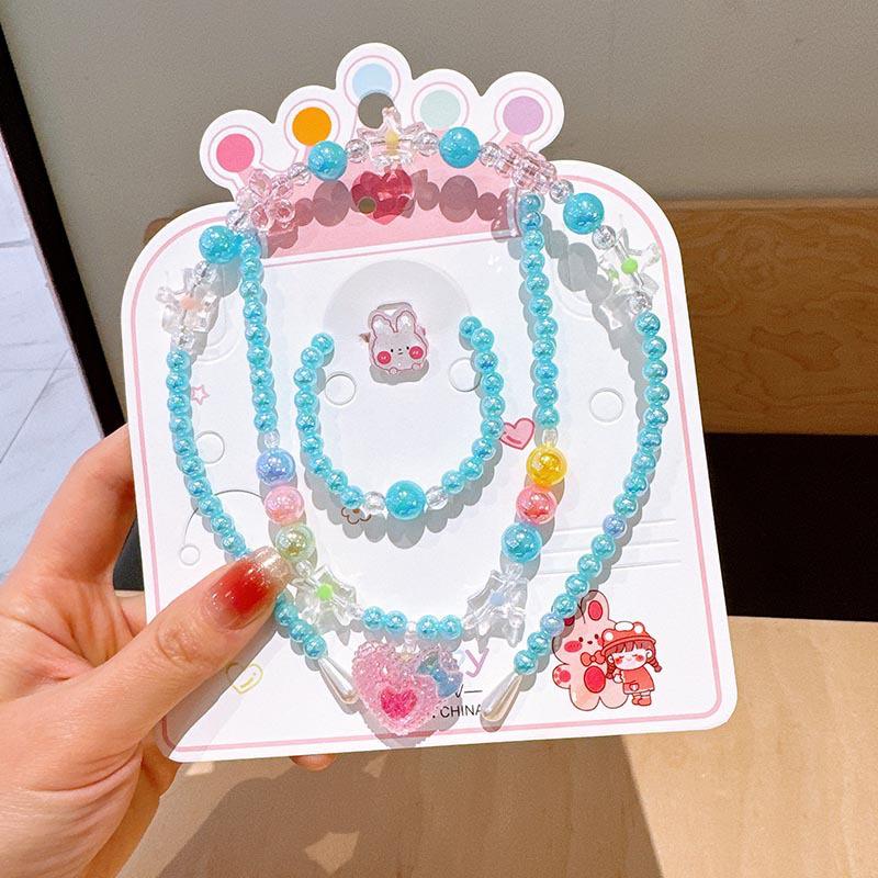 Красочное жемчужное ожерелье и набор украшений: Бисерный браслет, мультяшный ободок, серьги - аксессуары принцессы для девочек