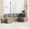 vidaXL 6-Piece Garden Sofa Set with Beige Cushions Poly Rattan Acacia 3356790