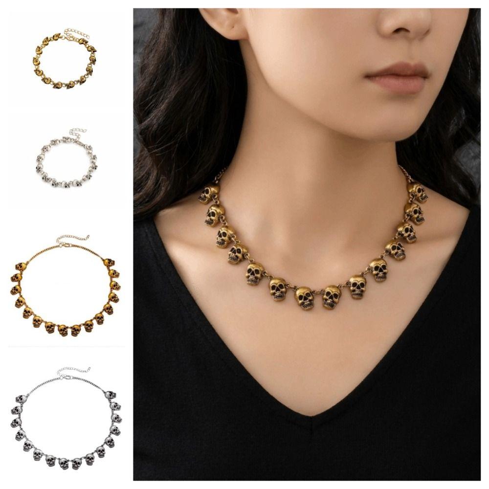Gothic Clavicle Chain Hip Hop Beaded Bracelet Personality Skull Necklace Hallowmas