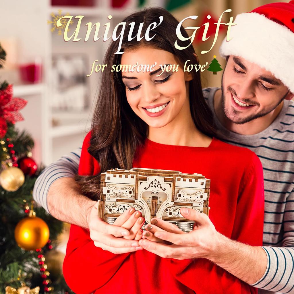 Hallisun 3D Wooden Puzzle, 7-in-1 Storage Box, Music Box, 142 Pieces, DIY Mechanical Wooden Model Kit, Jewelry Keepsake Storage Box, Adults 14+,