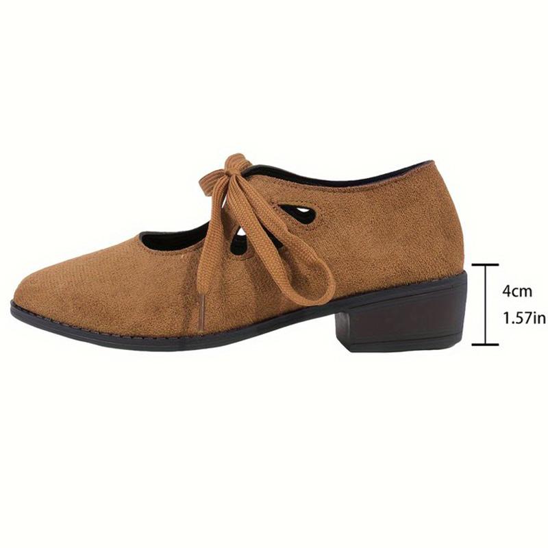 Faux Suede Mid Heel Pumps Women Hollow Out Lace Up Loafers Shoes Woman 2025 Pointed Toe Plus Size Heels Shoes Ladies