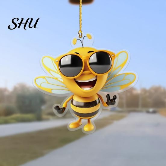 Bee Themed Hanging Decor Acrylic Decoration Single Side Printed Little Ornament Home Car Rearview Mirror Keychain Pendant Birthday Gift Portable