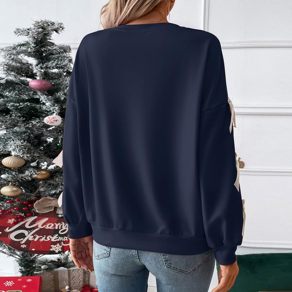 Женский модный повседневный милый стиль свободный пуловер-свитшот красного цвета с круглым вырезом и бантом