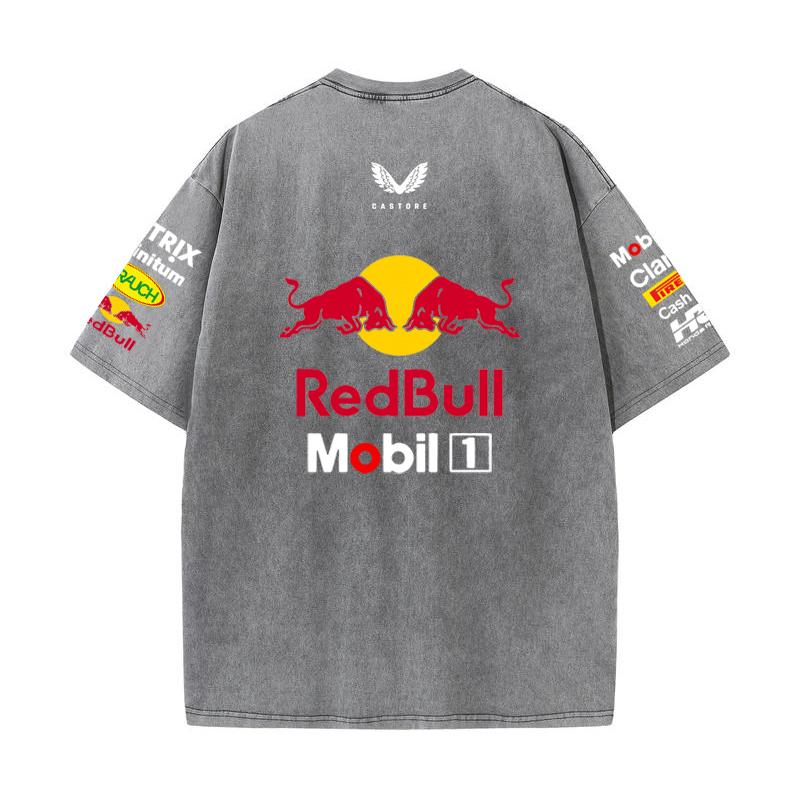 Летний гоночный костюм Формулы 1 Команда Red Bull Vestapan Униформа Короткий рукав Винтажная стирка Футболка Футболка с круглым вырезом