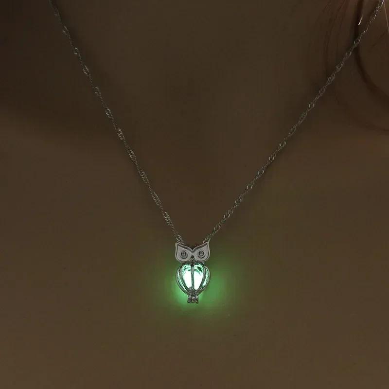 Style Glowing Owl Pendant Necklace Cute Luminou Jewelry Choker 3Color Atmosphere Birthday Gift For Women StainlessSteel Necklace