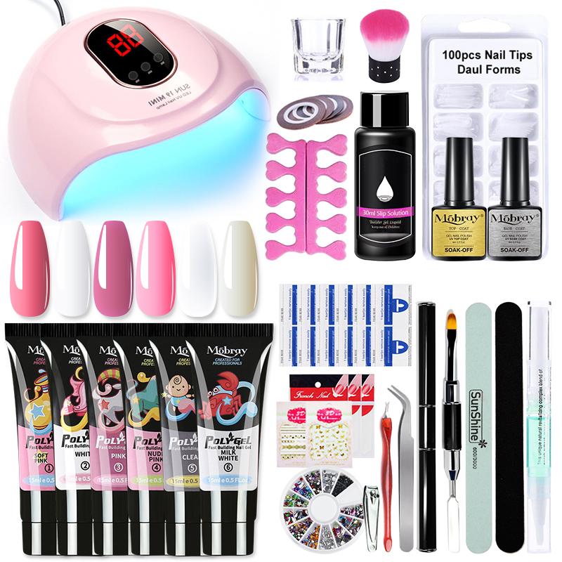 Mobray Poly Nail Gel Set Nail Extension Glitter Gel With 72/6W UV LED Lamp Nail Building Jelly Nail Gel Polish Set Manicure Tool