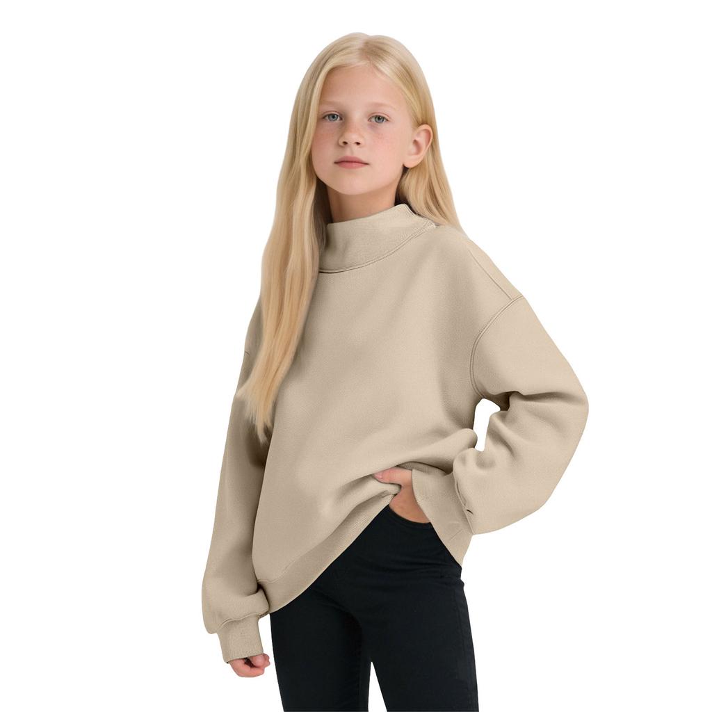 Girls’ Oversized Mock Neck Sweatshirt, Long Sleeve Pullover Top, Soft Fleece Casual Wear for Fall and Winter