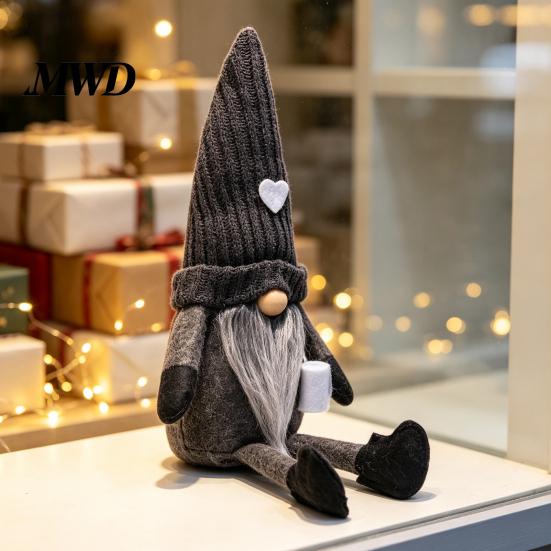 Neutral Home Accents for Living Room Christmas Gnome Plush Decoration with Long Legs, Faceless Handmade Fabric Dolls Doll Figurines, Sitting