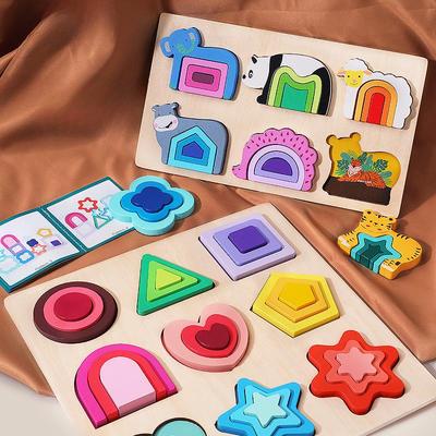Деревянный пазл с геометрическими фигурами для малышей 1-3 лет - Игрушка для раннего развития