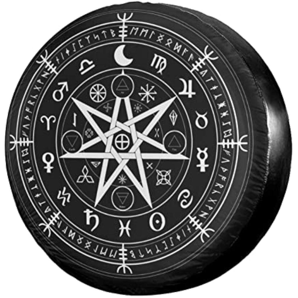 Witch Runes Mandala Spare Tire Cover Polyester Dust-Proof Protector for Trailer RV SUV Truck Camper