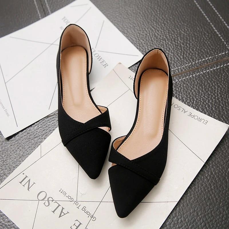 Comfortable and Versatile Pointed Toe Shallow Black Suede Work Shoes Soft-soled Loafers Office Flat-soled Women's Shoes