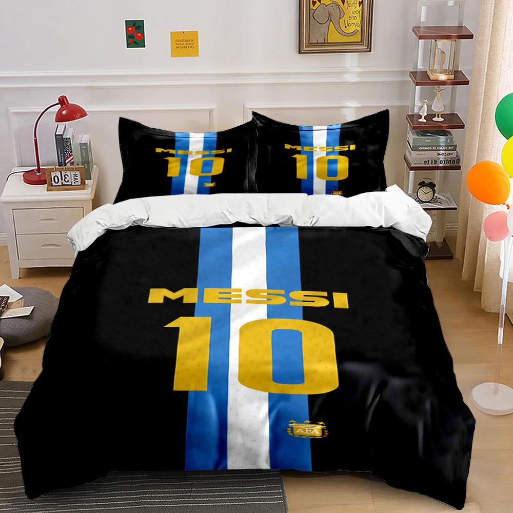 Blue-white stripes, Messi's name. Bedding sets Duvet cover sets Duvet covers Pillowcases(1 * Duvet Cover 2 * Pillowcases without duvet insert)