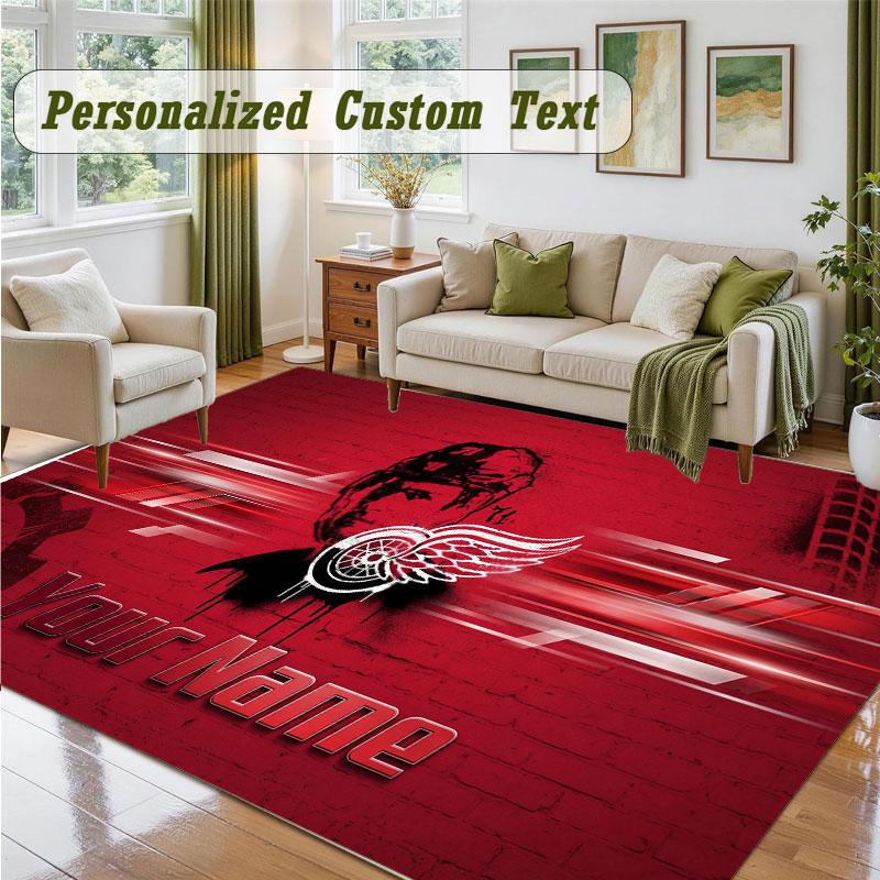 Crystal Velvet Square Rug Custom NameDetroit Red Wings Pattern Non Slip Home Floor Decor Rug