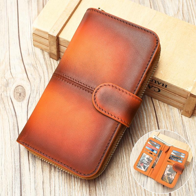 Retro Bag Top-tier Cowhide Men's Wallet Genuine Leather Zipper Coin Purse Leather Card Case