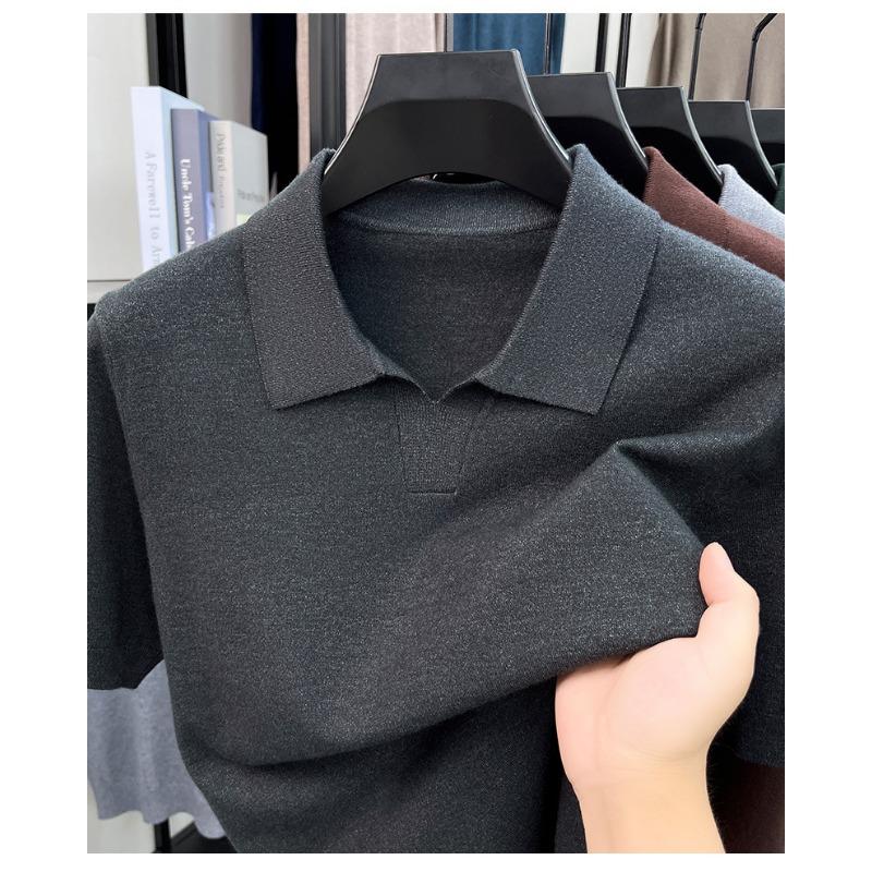 Men S Short Sleeve Turn Down Collar Knit Sweater Thin Casual Top