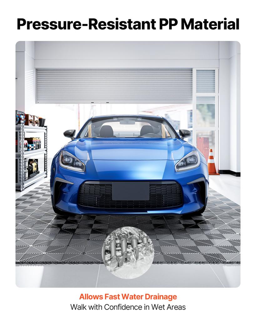 VEVOR Interlocking Drainage Mats, 310 x 310 mm, Modular Garage Flooring Tiles, Non-Slip PP Drainage Floor Tiles, Self-Draining, Easy Installation