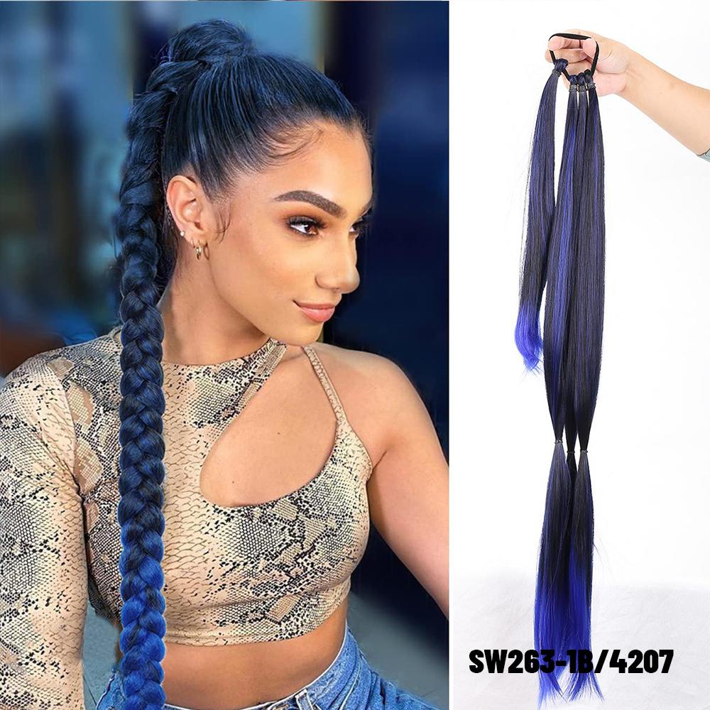 30 дюймов с резинкой, длинный хвост, наращивание волос, плетеный хвост, синтетический натуральный для женщин, шиньон, косы