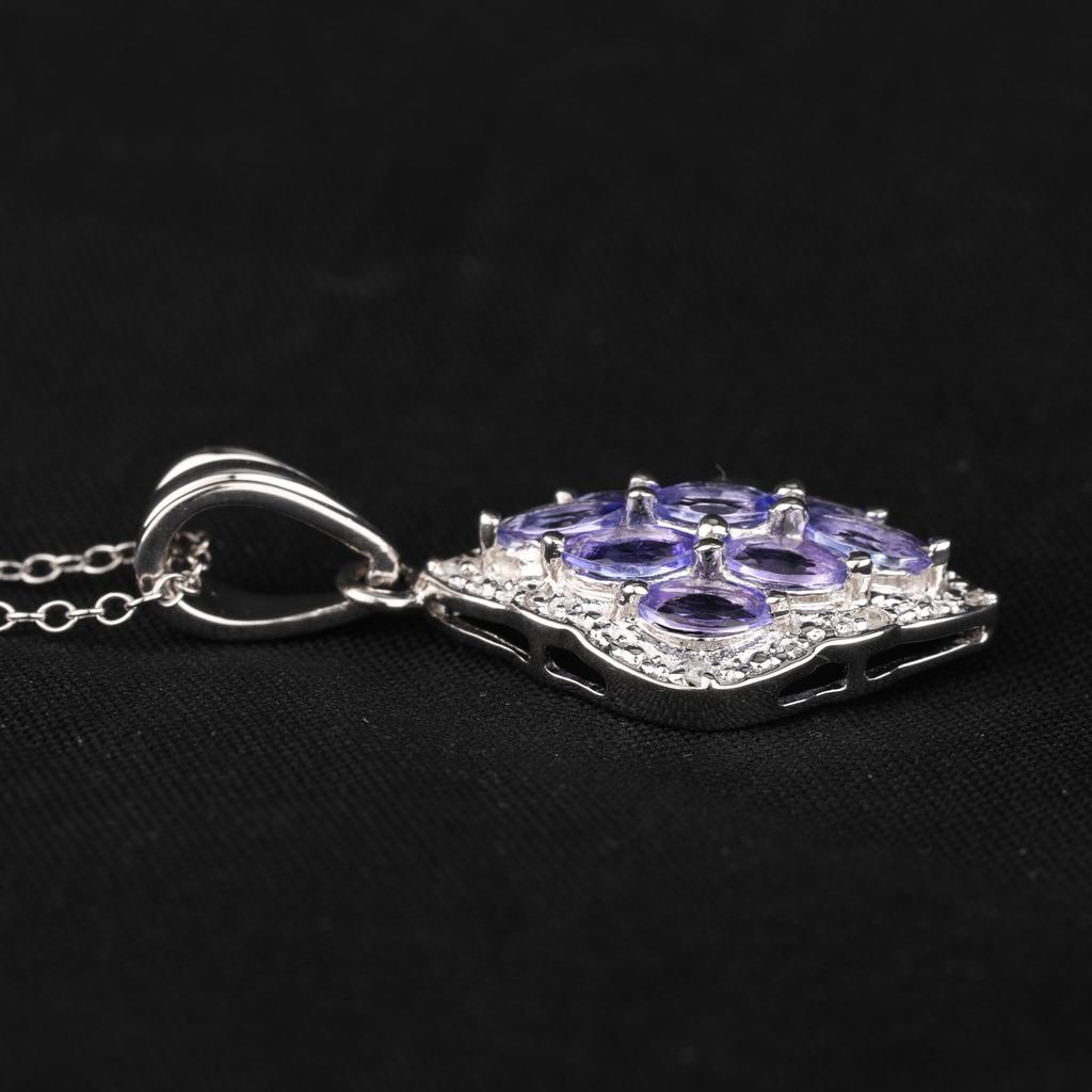 Tanzanite Marquise & White Topaz Pendant 925 Sterling Silver Rhodium