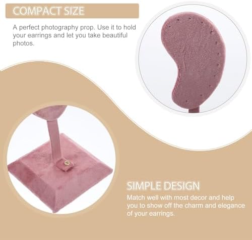 HONMEET Pink Linen Ear Shape Earring Display Stand Ear Stud Holder Jewelry Organizer for Presentation and Photography Fashion Style