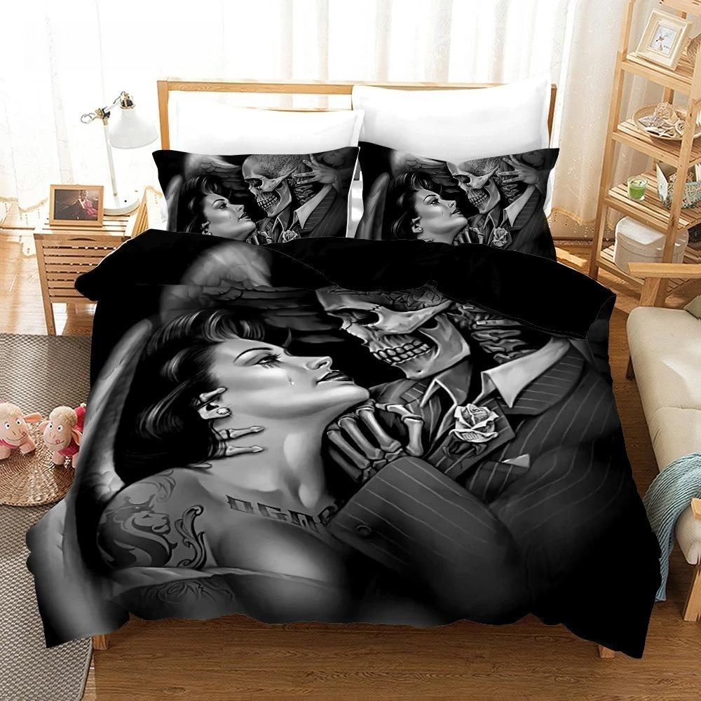 Rose Skull Halloween Bedclothes, King Size Bed Cover Set, 3D Print, Playing Card, Western Europe, High Quality bedding set