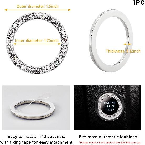 Блестящий кристалл с двойными стразами, декоративное кольцо для запуска двигателя автомобиля, сверкающая наклейка на кнопку запуска, ключ зажигания и; Ручка Кольцо Украшение, Bling