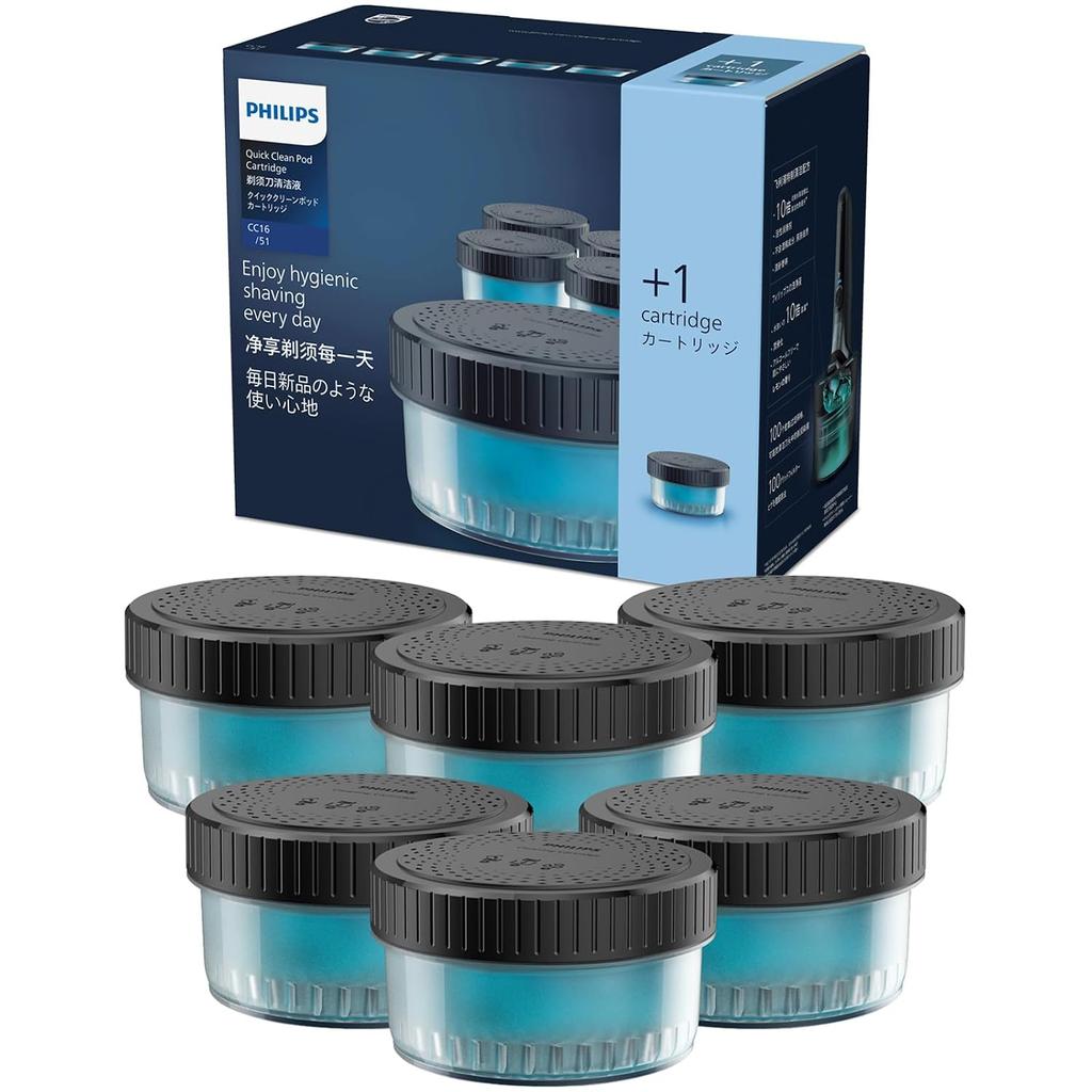 Жидкость для очистки электробритв Philips Quick Clean Pod, для оригинальных S5000 S7000 S9000, с ароматом лимона, примерно на 18 месяцев использования, 6 штук CC16 51
