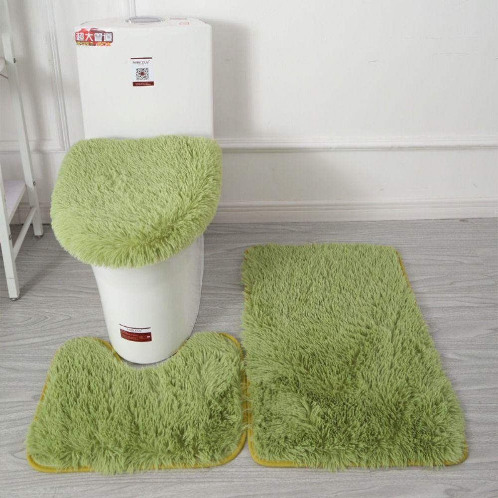 3pcs/set Fluffy Hairs Toilet Lid Cover Rugs Solid Color Shower Carpets Sets Shower Room
