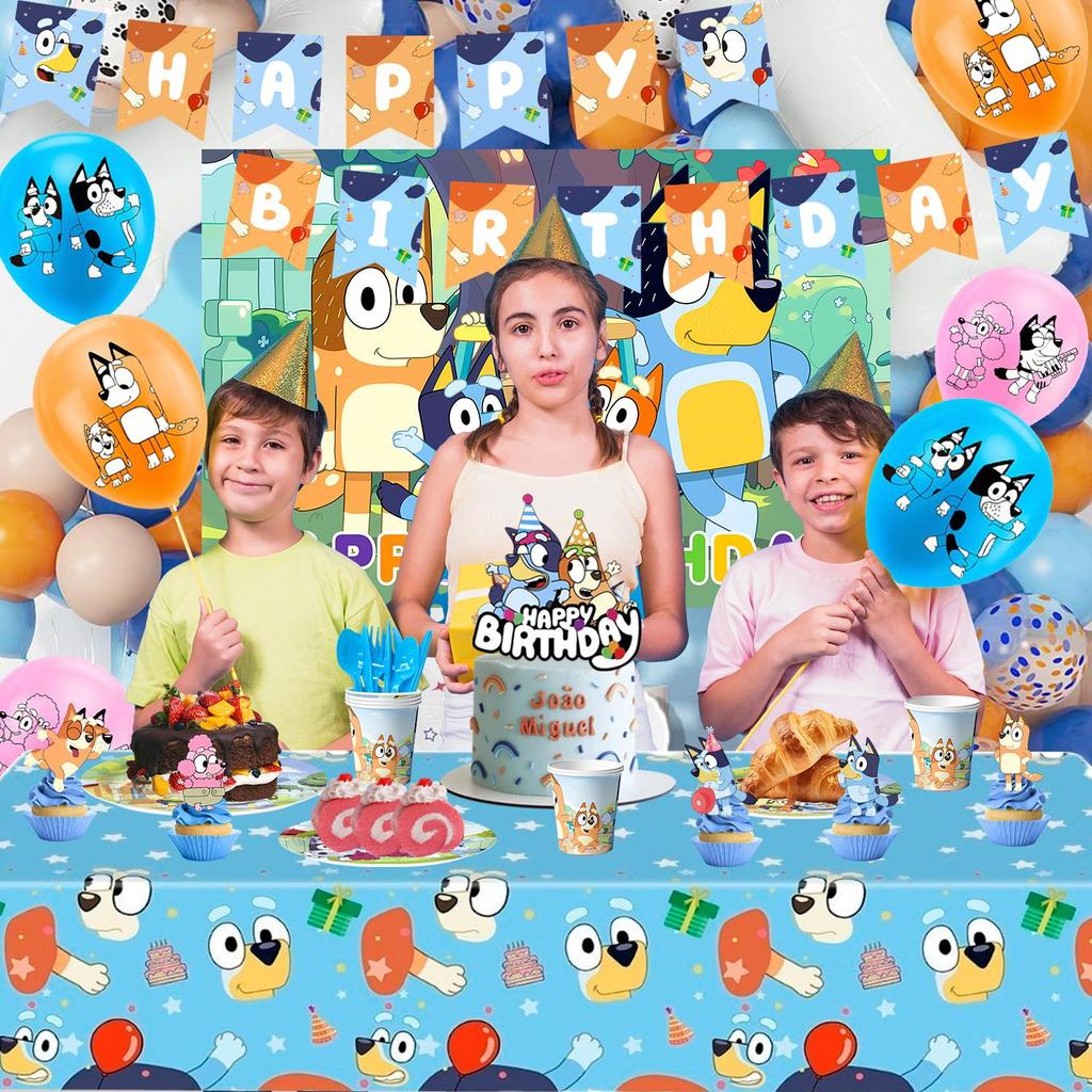 98Pcs Cartoon Birthday Decorations, Cartoon Party Decorations & Tableware Sets - Cartoon Birthday Plates Napkins Balloon Backdrop Cake Decorations