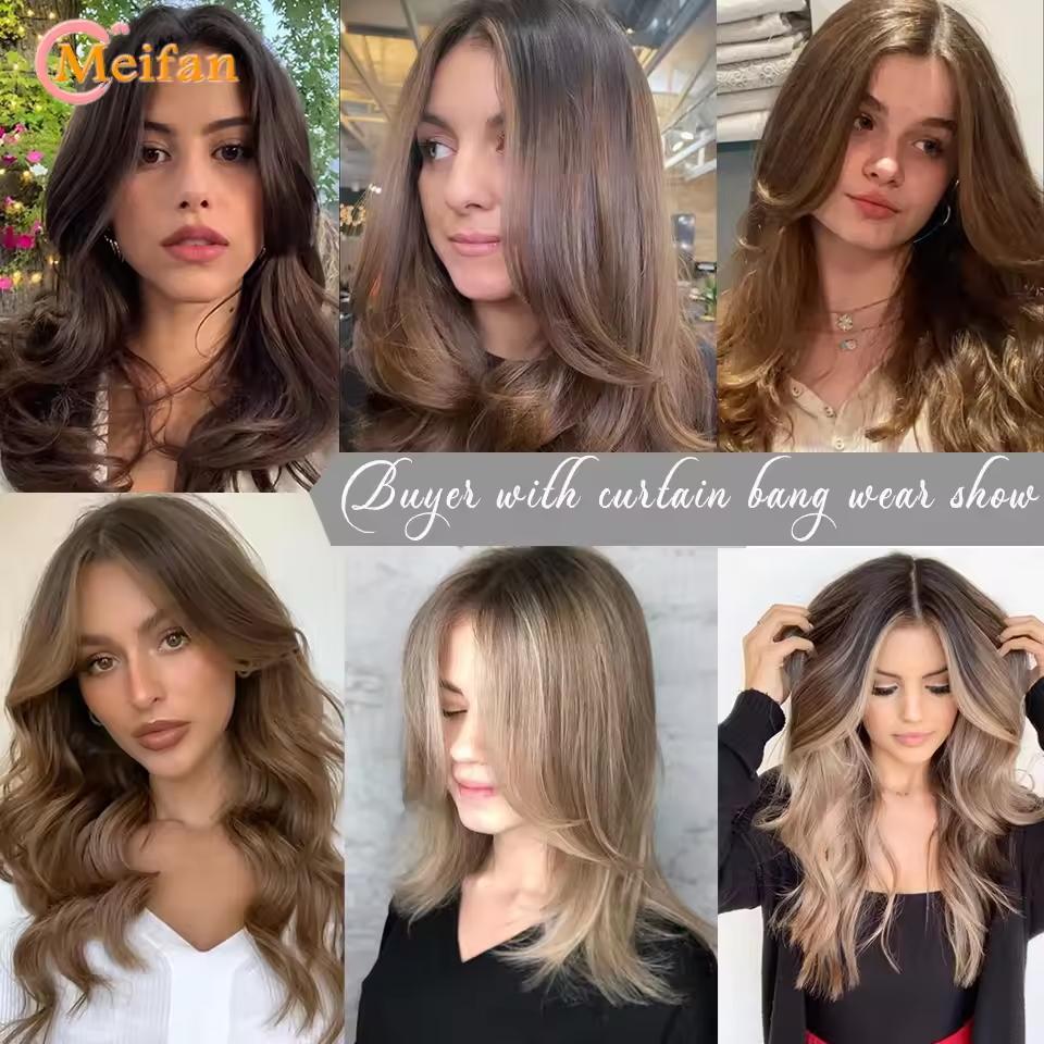 Длинная заколка спереди, челка, боковая челка, наращивание волос, настоящая натуральная синтетическая челка, прическа