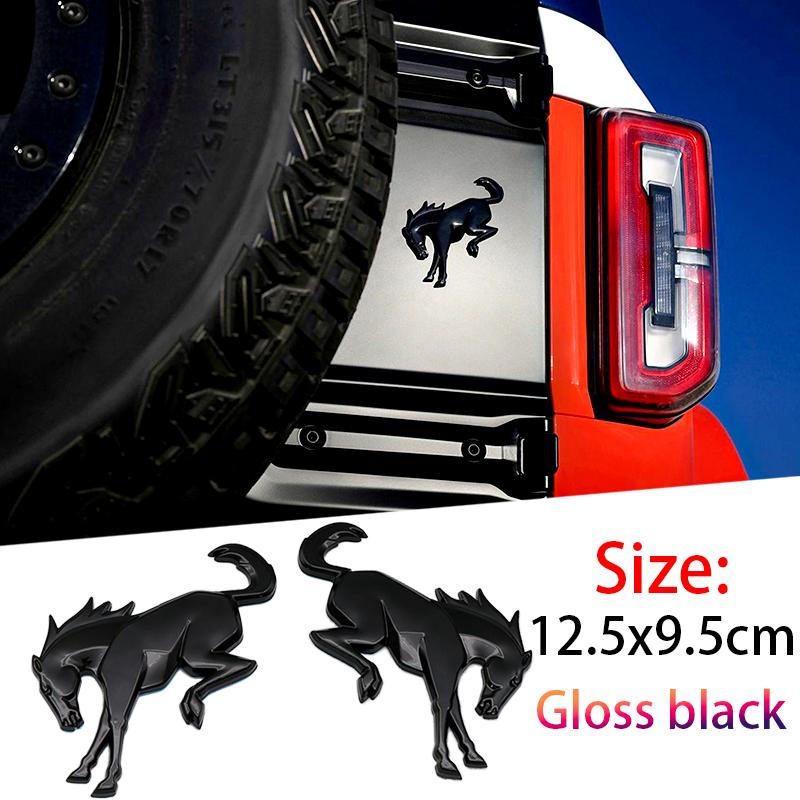 HFVS5 2Pcs For Ford Bronco Logo New ABS 3D Car Horse Stickers Hot Exterior Modification Tailgate Leaf Board Letters Animal Parts Badge