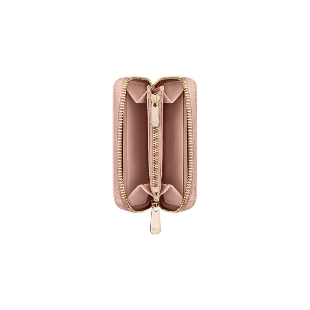 Dior Lady  Checkered Pattern Solid Color Zipper Wallet With Detachable Pendant Women Wallet Rose-Pink S0985ONMJ-M49P