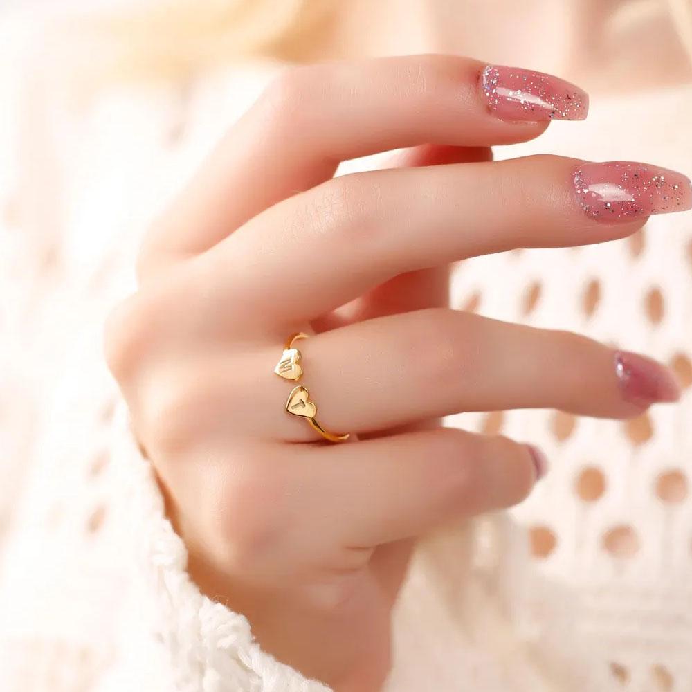 COOLTIME Индивидуальное кольцо с инициалом в виде сердца из нержавеющей стали, персонализированная гравировка буквы, цифры, парное кольцо, ювелирный подарок, новинка