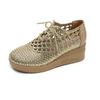 Fashion GKTINOO Genuine Leather Woven Wedges Platform Women's Shoes 2025 Summer New Lace-up Soft Sole Casual Hollow Breathable Sandals
