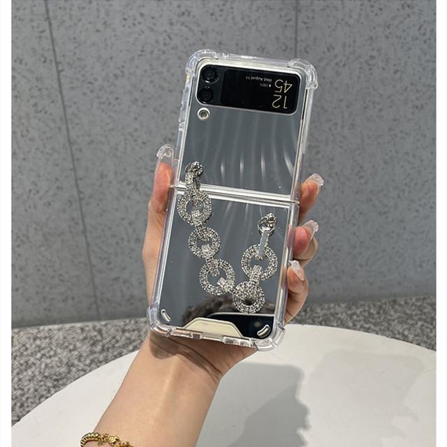 Роскошный браслет-цепочка со стразами, зеркало для макияжа, чехол для Samsung Galaxy Z Flip 4 Z Flip 3 Flip3 Zflip 5g, противоударный чехол