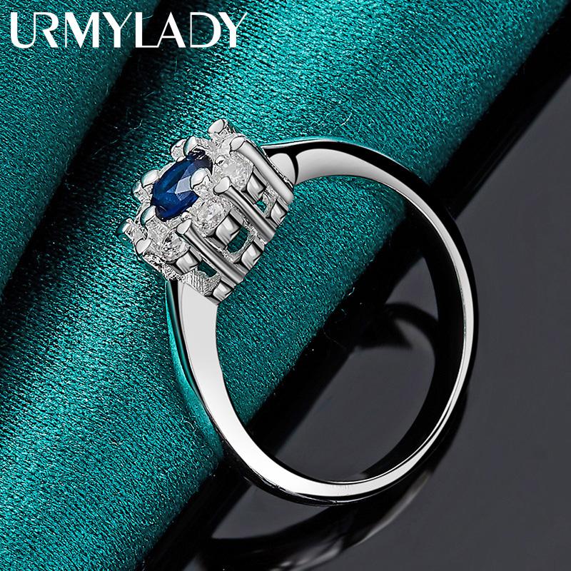 Кольцо из стерлингового серебра 925 пробы с синим цирконом 7-10 # для женщин, модные ювелирные изделия