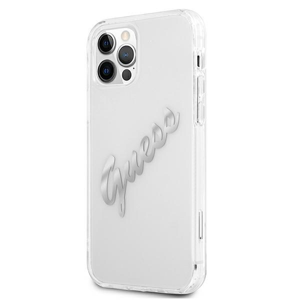 Guess Guhcp12Mktrsvsi Iphone 12/12 Pro 6,1 Transparent Hardcase Vintage Script Silver
