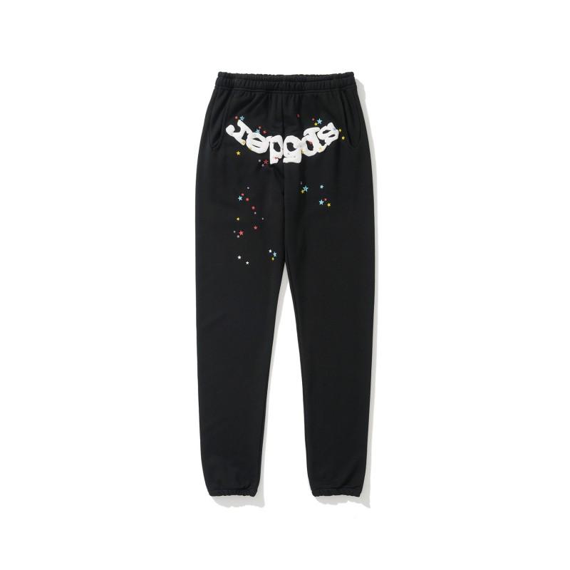 Sp5der 555555 Hoodie Sweatpants Set Rhinestone Spider Web Letter Print Casual Streetwear Youth