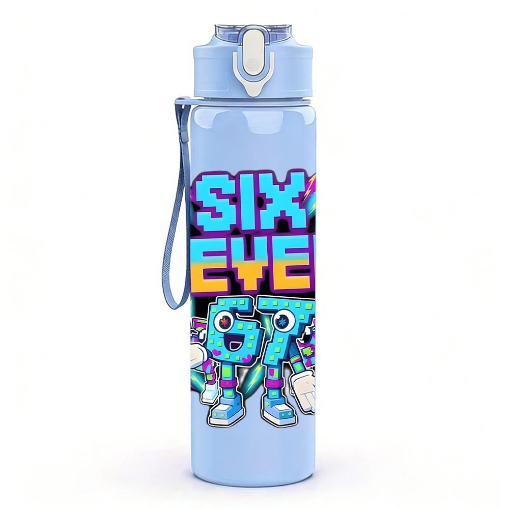 1PC Sixty Seven Retro Number Pop Badge Print 750ml Color Plastic Sports Water Bottle Leakproof Flip Straw Lid Suitable for Sports Office Home Use