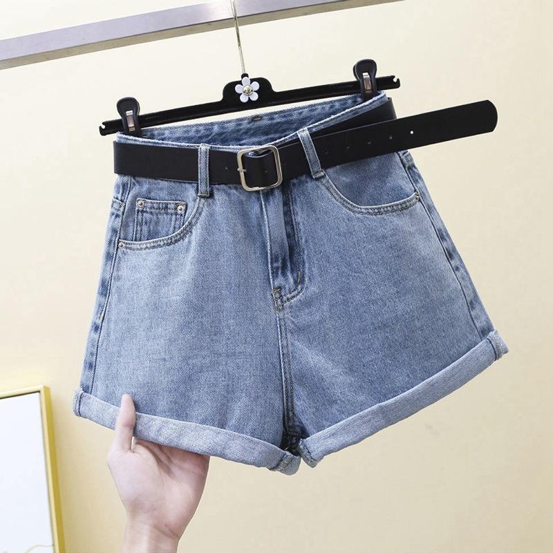 Classic and Minimalist Fashion Versatile Summer High-waisted Black Gray Female Rolled Edge Loose Thin A-line Wide-leg Denim Shorts Individuality