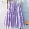 Весна-лето Женская милая юбка с высокой талией, фиолетово-зеленые юбки с кисточками, ажурные элегантные женские шикарные юбки