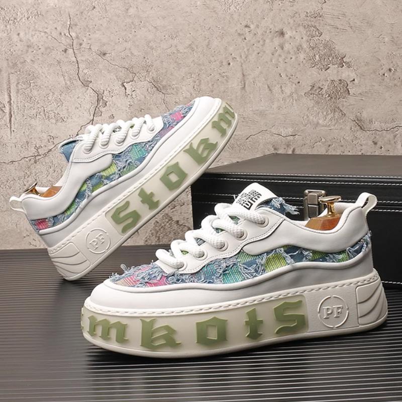 Трендовая мужская обувь 2: Дышащие парусиновые туфли на толстой подошве, нишевый дизайн, повседневные кеды с бахромой из денима для нищих b30