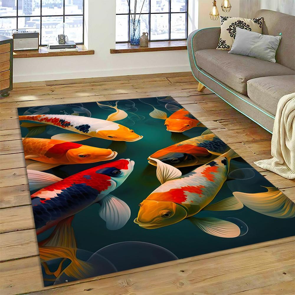 Koi Carp Naturalize Yin Yang Fish Cartoon Carpet Rug for Home Living Room Bedroom Sofa Doormat Decor,Kids Area Rug Non-slip Mat
