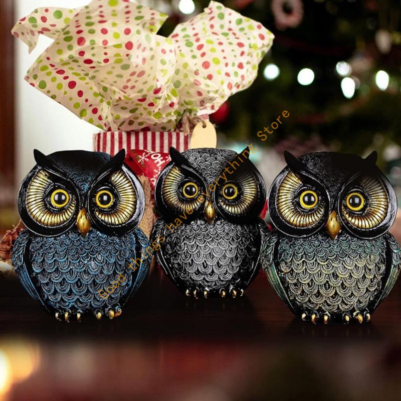 Owl Themed Resin Art Small Sculpture Decorative Piece Collectible Ornament for Bookshelf Desktop Office Decors Gift 55KF
